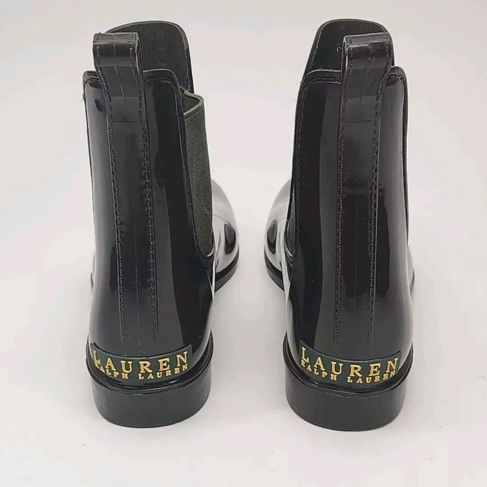 Ralph Lauren Rubber Boot Tally-Bo-Rai Rain Ankle Women Sz 11 Brown Green Shoe